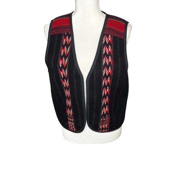 EARTH TONES SANTA FE VINTAGE Handmade M Bolivian Wool Embroidered Vest Western - Picture 2 of 13